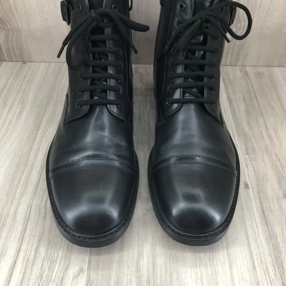 Clarks Ankle Boots Mens 12M Clarkdale Black Leather Zip Lace Up Cap Toe Shoes